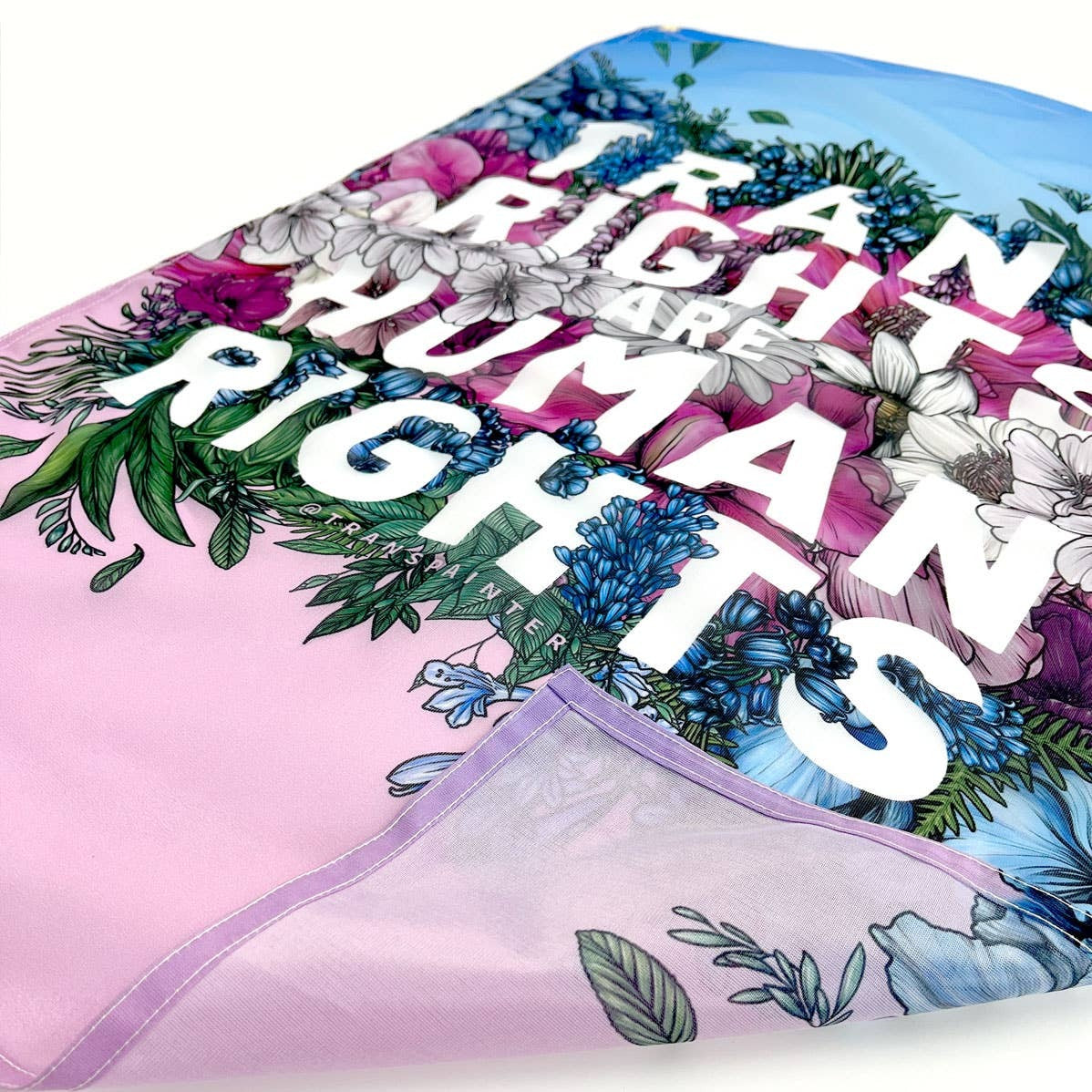 "Trans rights are human rights" Trans Pride flag with art print