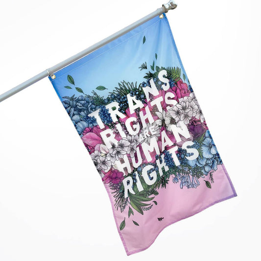 "Trans rights are human rights" Trans Pride flag with art print