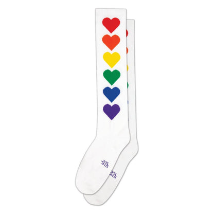 "RAINBOW HEARTS" knee socks